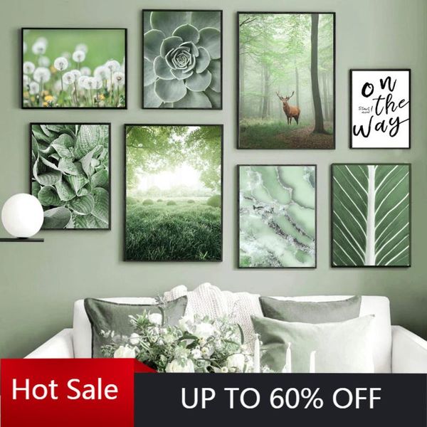 

paintings self-adhesive painting wall sticker forest deer dandelion green leaf plant cactus flower nordic prints pictures home decoration