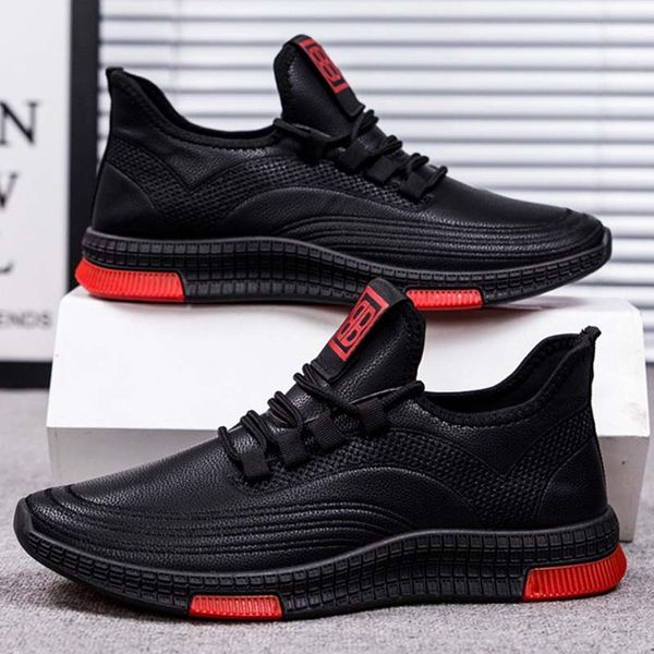 

2021 new autumn new single shoes pu leather youth men trainers vulcanize shoes mesh slip on student waterproof travel shoes men