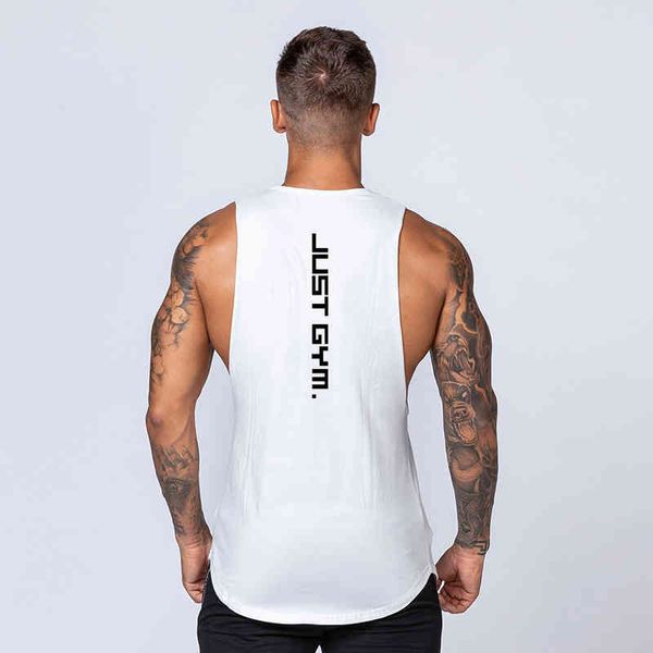 Just Gym Marke Baumwolle Kleidung Fitness Tank Top Männer Muscle Jungs Ärmellose Weste Mann Solide Canotte Bodybuilding Stringer Tanktop 210421