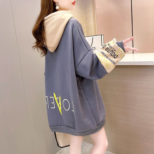 

hooded medium long sweater women's plush thiened loose autumn and winter large fat mm coat style, Black