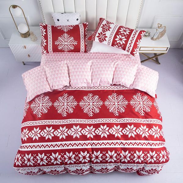 

bedding sets christmas snowflake printed set decoration duvet cover bed sheet pillowcase  king size gift