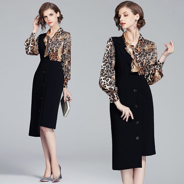 

boutique dress women's 2021 leopard stitching irregular hem, Black;pink