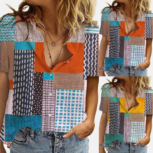 

women's blouses & shirts plus size women loose blouse casual square printed button tunic shirt summer harajuku ropa mujer verano 2021, White