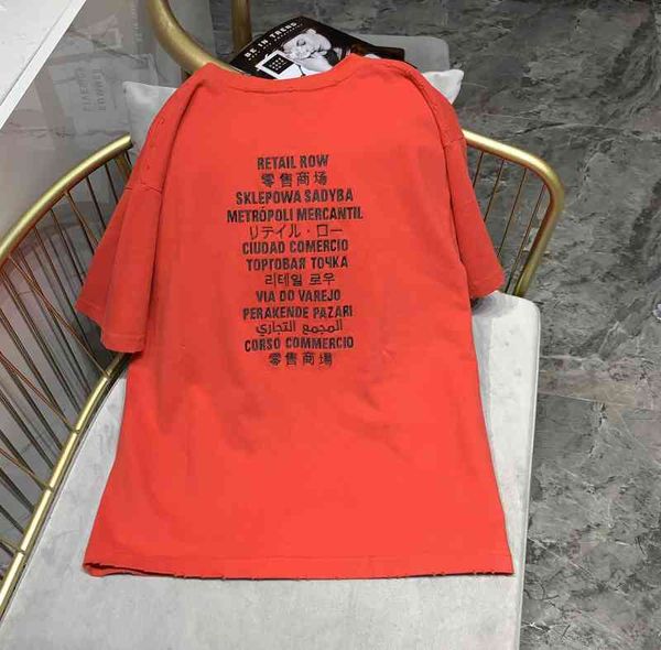 

shopping mall seven language t-shirt back heavy industry embroidery worn-out process category clothing outlet, White