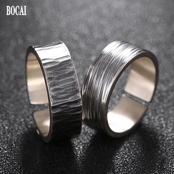 

cluster rings bocai 100% real s925 sterling silver men's ring retro thai simple opening personality male and female couple, Golden;silver