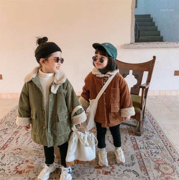 

jackets 2021 arrival girls boys thicken corduroy coat cotton winter full sleeve fashion kids coats 1-7 years qa2611, Blue;gray