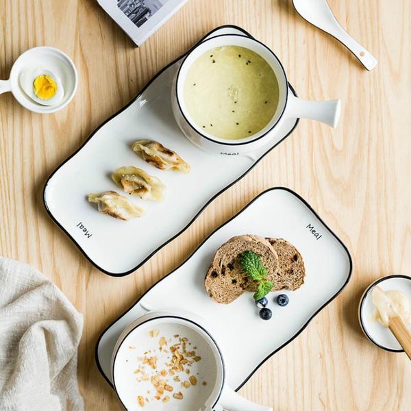 

bowls ceramic tableware set underglaze color one person household western plate breakfast bowl flower shaped