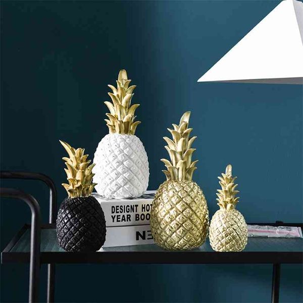 Stile moderno Resina Ananas Artigianato Decorazione della casa Ornamento Frutta d'oro Creativo Soggiorno Desktop Decor 210811
