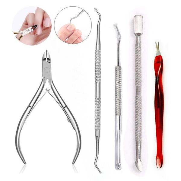 

nail art kits 2/4pcs tools set dead skin pushers remover silver cuticle nippers scissors stainless steel manicure accessories