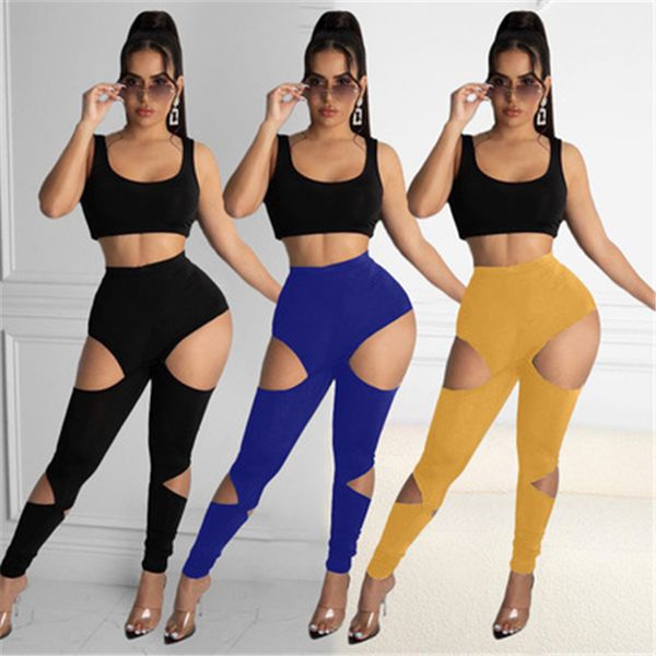 

womens hollow out pants fashion trend solid colors middle waist skinny pencil pant designer summer female personality casual slim trousers, Black;white