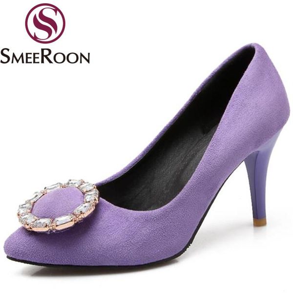 

smeeroon wedding pumps pointed toe rhinestone fashion shoes woman charm of purple party princess thin heels women dress, Black