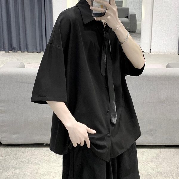 

men's casual shirts kemoy 5-colors short sleeve shirt 2021 fashion oversize korean streetwear male clothing, White;black