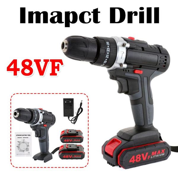 

professiona electric drills 48vf cordless impact drill with 2battery double speed wrench hammer power screwdriver driver hand powertool