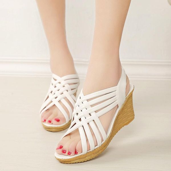 

sandals 4colour fashion women summer open toe fish head platform high heels wedge shoes, Black