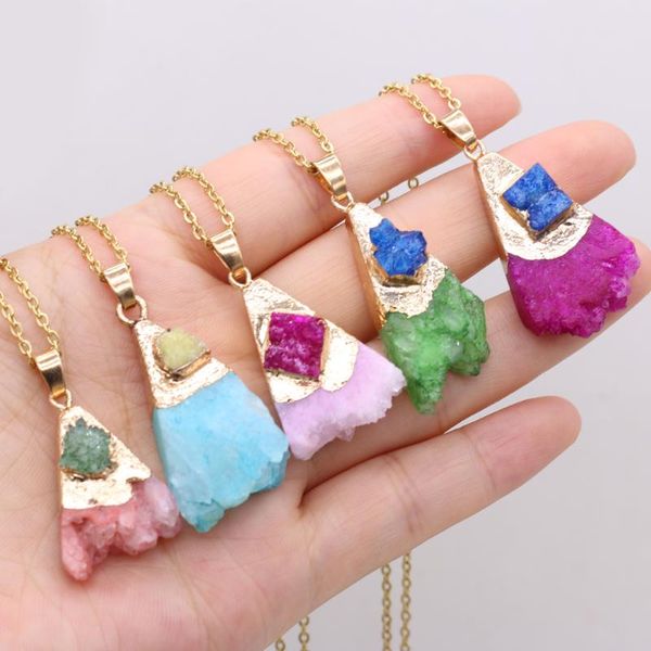 

charms natural semi-precious stone agate crystal bud gilded edge pendant 18x38x12mm 40+5cm for jewelry making necklaces gift women, Bronze;silver