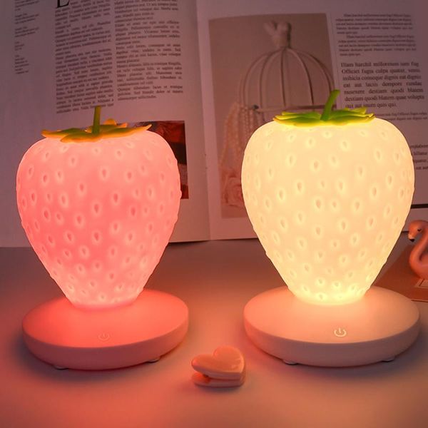 

night lights touch dimmable led light silicone strawberry nightlight usb bedside lamp for baby children kids gift bedroom decoration