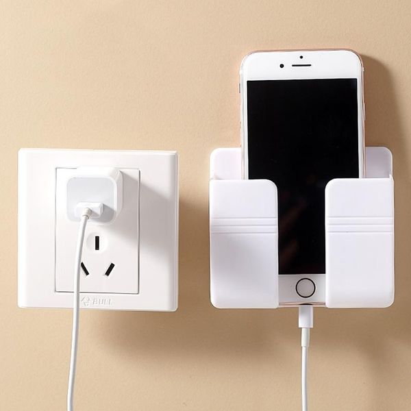 

hooks & rails punch wall mounted organizer remote control mobile phone plug holder charging multifunction hook storage box