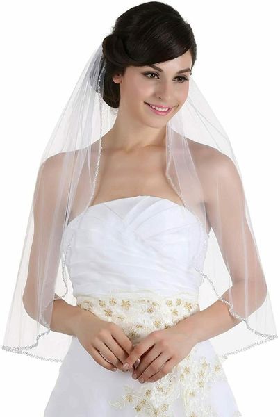 

bridal veils soft ivory/white 1 tiers waist length wedding veil rhinestone edge, Black