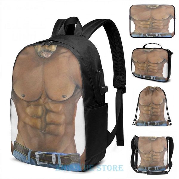 

backpack funny graphic print six pack(3) usb charge men school bags women bag travel laptop