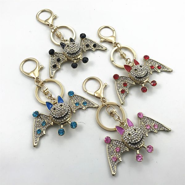 

2021 creative diamond inlaid bat car insect animal key chain ring batman souvenir, Slivery;golden
