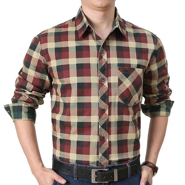 

men's casual shirts 2021 middle aged business green grid shirt male spring autumn red plaid 100% pure cotton long sleeve, White;black