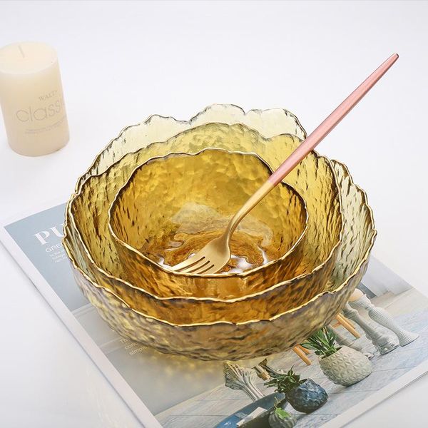 

bowl tableware irregular glass gold inlay edge salad fruit rice serving bowls storage container lunch bento box decoration