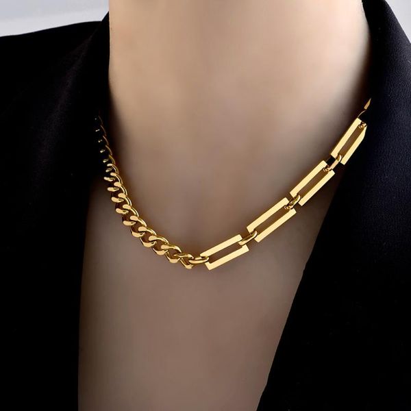 

chains firebros 2021 gold/silver color 8mm 18"stainless steel big chunky square link cuban chain choker necklace women luxury jewelry