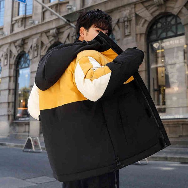 

men's down jacket new korean couple's casual hooded jacket youth fashion work coat, Black