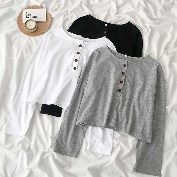 

women's t-shirt student long sleeve for women in autumn and winter, White