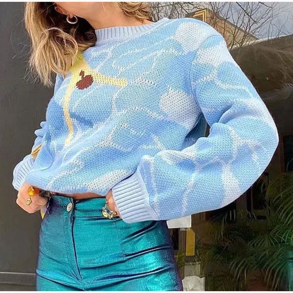

women's sweaters impressÃ£o do vintage camisola feminina outono doce y2k manga longa streetwear inverno senhora estÃ©tica kawaii roupas, White;black