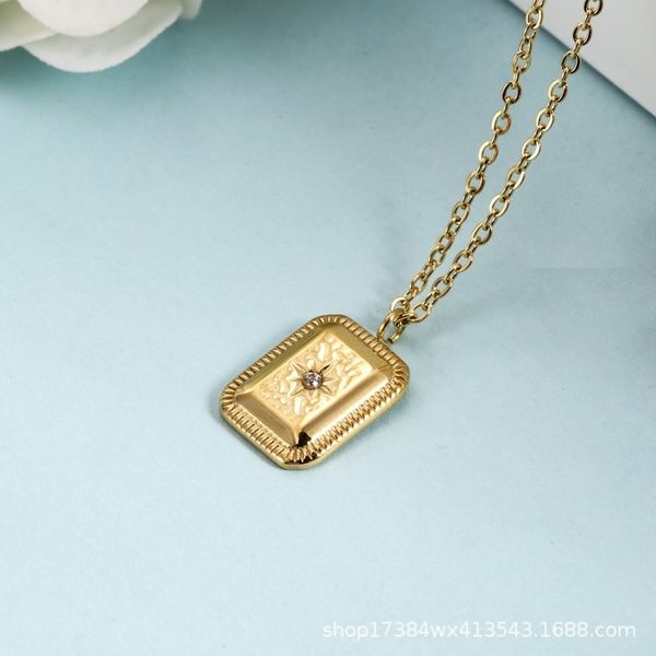 

eight star zircon square pendant necklace for women, Black