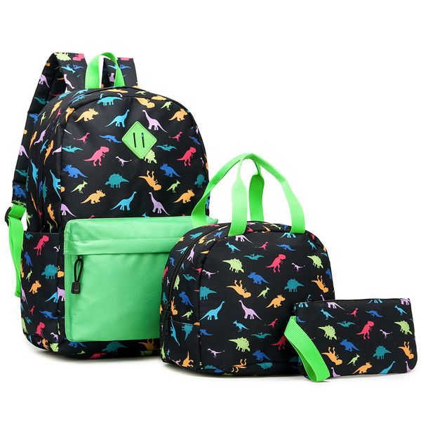 Borsa per il pranzo Astuccio per matite Dinosauro coordinato in tre pezzi Set di zaini per bambini Zaino carino Borse per la scuola materna