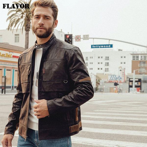 

men's jacket genuine pigskin leather motorcycle natural & faux, Black