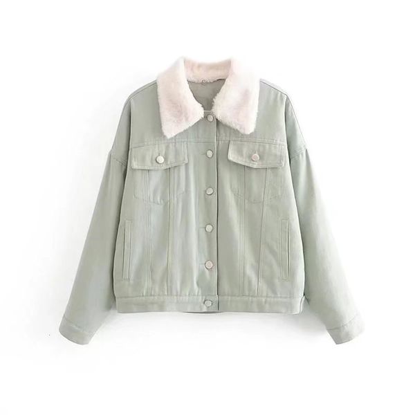 

autumn and winter fashion college style lapel long sleeve green denim warm coat female, Black;brown