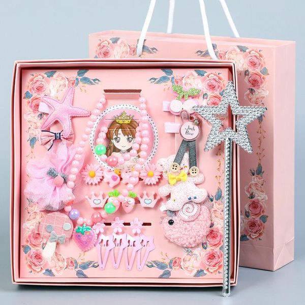 

hair clips & barrettes 28pcs children's accessories set korean version of hairpins cute girls hairpin crown bow headdress girl gift, Golden;silver