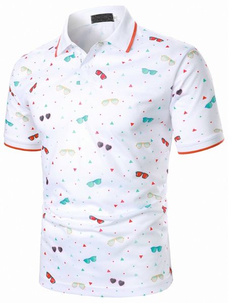 

men cartoon graphic polo shirt 47fb#, White;black