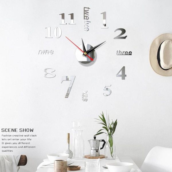 

wall clocks creative european style clock home diy3d stereo sticker digital mirror decoration acrylic o3v3