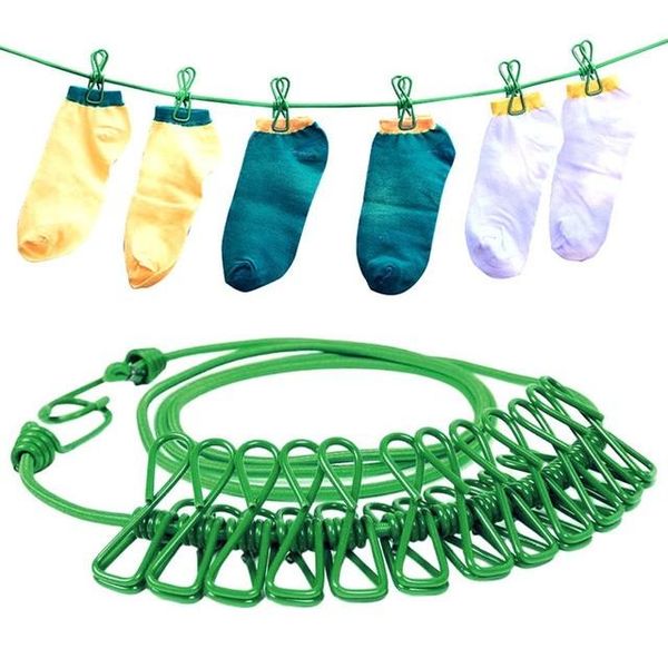 

outdoor gadgets 12 clips travel clothesline retractable windproof hanger drying rack clothes hanging rope