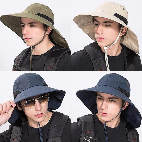 

outdoor hats flap cap wide brim lightweight water resistant uv protection neck cover sun hat sportswear accessories, Black;white