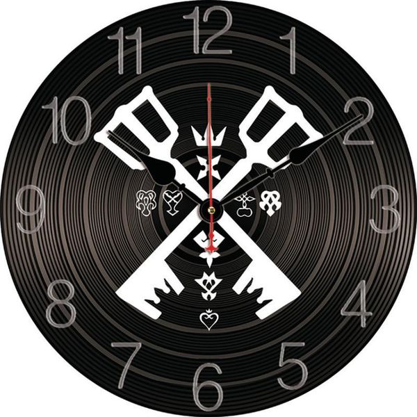 

wall clocks home farmhouse clock silent non ticking - 12 inch record design with key wood watch decor for kitchen