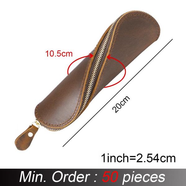 

pencil bags 50 pieces / lot 120x60mm s model creative genuine leather zipper pen bag vintage retro style school stationary a-t09