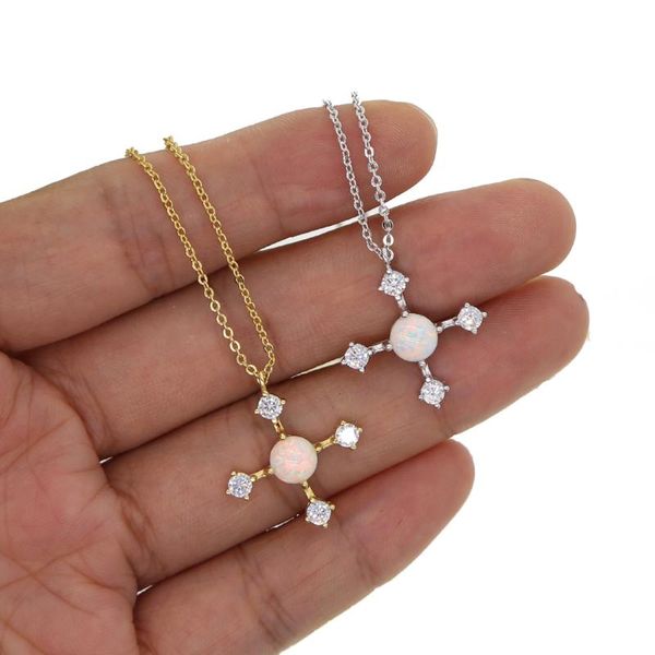 

pendant necklaces 2021 arrive gold filled cross women heart white fire opal cz necklace fashion delicate simple jewelry, Silver