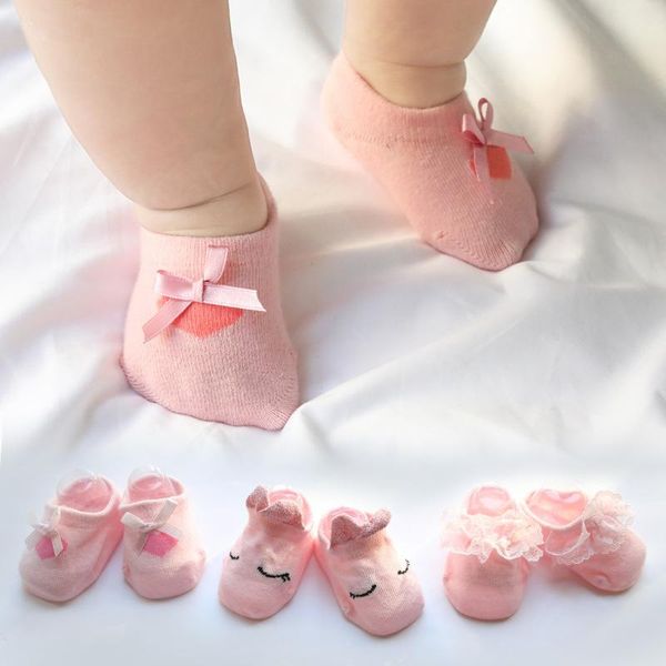 

3pair/lot baby socks spring and summer girl bow lace non-slip cartoon cotton children, Pink;yellow
