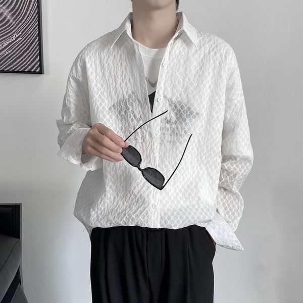 

men's casual shirts spring summer thin fashion light green white men korean loose long-sleeved mens dress afr4, White;black