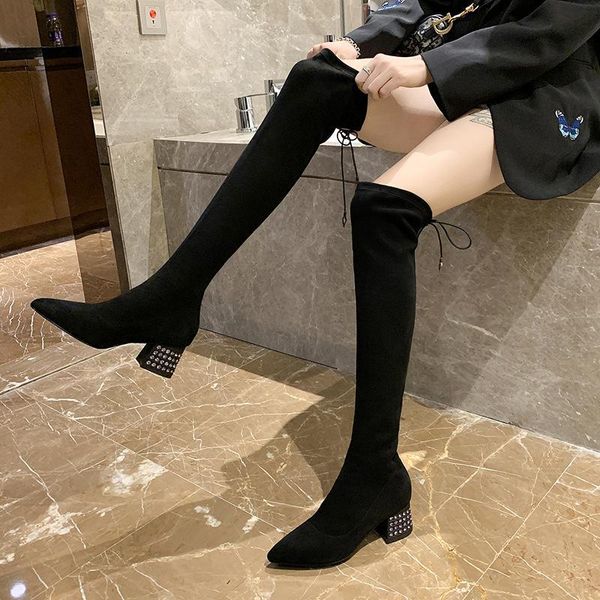 

boots drop over-the-knee women's autumn and winter elastic thin pointed high, Black