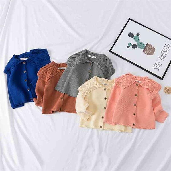 

infant baby girl sweaters lotus leaf collar autumn clothes long sleeve knitted kids cardigan girls coat 210521, Blue