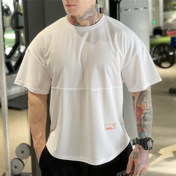 

men's t-shirts 2021 mens muscle t shirt bodybuilding fitness men cotton singlets plus big size tshirt mesh short sleeve, White;black