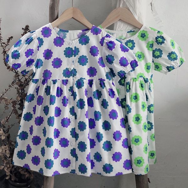 

girl's dresses dress summer light flower print korean style puff sleeve kids clothes girls' istp, Red;yellow