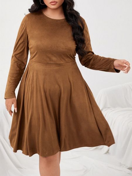 

plus flare hem suede dress u3rf#, Black