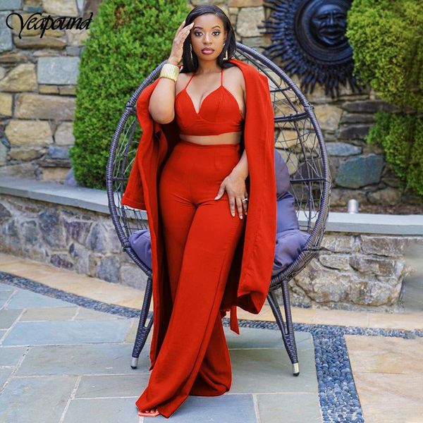 

women's two piece pants work pant suits ol 2 set for women business suit long cardigan +bra crop and wide leg office lady, White